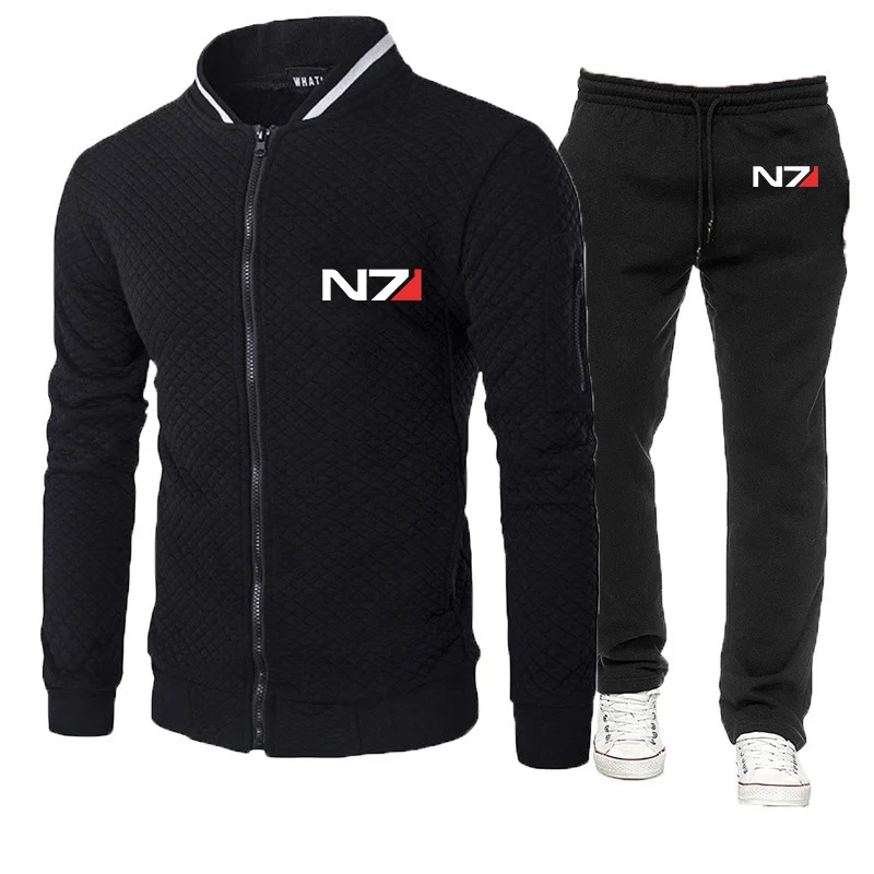 2023 Spring and Autumn N7 popular effect Logo printed round neck slim zipper sweatshirt+popular sweatpants suit