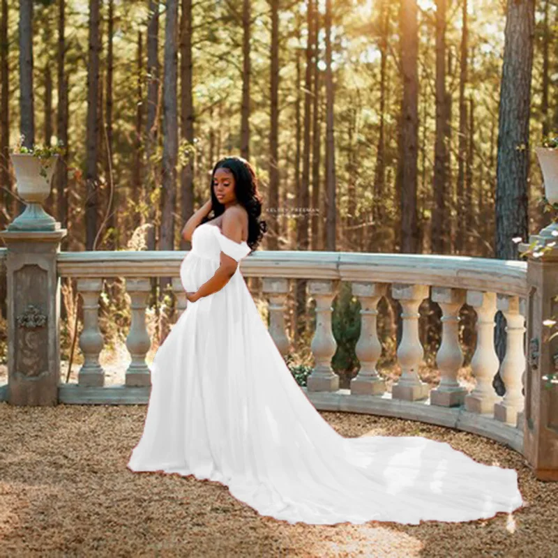 Abiti di maternità per abito da fotografia abito da doccia per bambini per donne in gravidanza abiti fotografici prenatali abito lungo fino al pavimento in Chiffon - immagine 5
