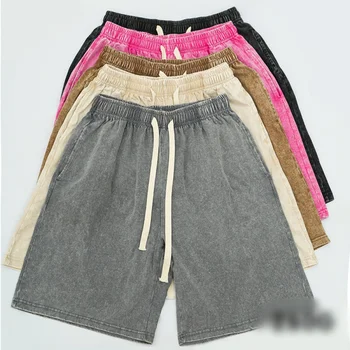 2025 New Distressed Summer Shorts Men 320G Heavy Cotton Drawstring Harajuku Loose Sweatshorts Male Casual Short Pant Streetwear 1