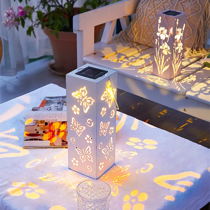 

Solar Lights Outdoor Solar Lantern Butterfly Rose Shadow Lamp Waterproof Hollow Retro Solar Lamp Art Decor Solar Garden Lights