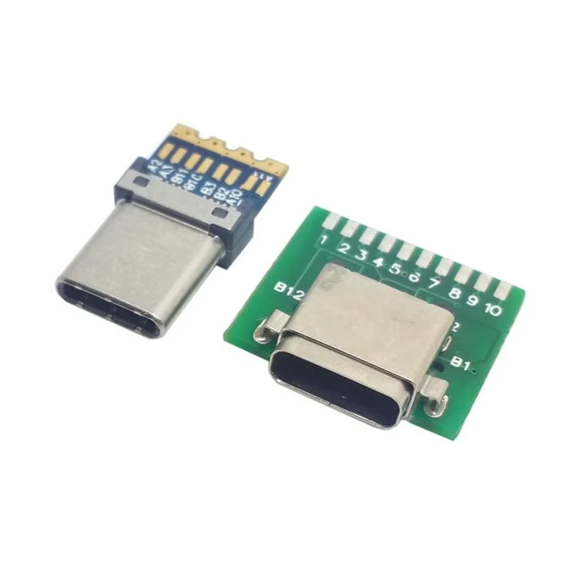 1set DIY 24pin USB 3.1 Type C Male Plug & Type-c Female Socket Connector SMT Type With PC Board type c ios andorid socket connector test board with pcb board detection tail plug micro board