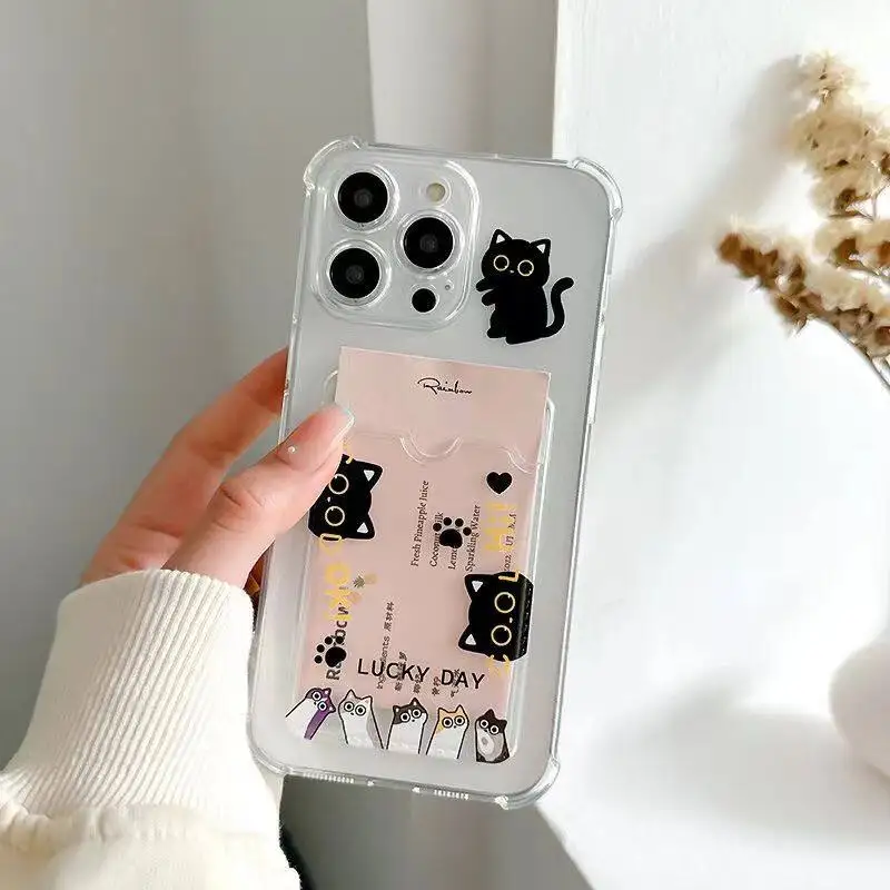 Charming Black Cat Wallet Photo Card Holder Case