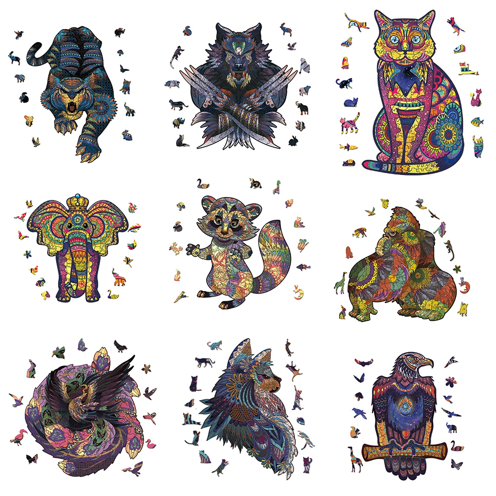 A3 Size Animal King Series 3D Wooden Puzzle Educational Toys 26 Color Gift Jigsaw Bald Eagle |