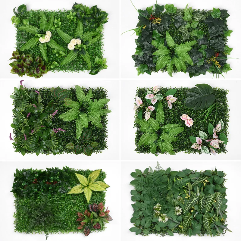 

Artificial Plants Wall Panel Grass Lawn Wall Backdrop with Leaves Flowers Shopwindow Decoration Greenery Walls Decor 60x40cm