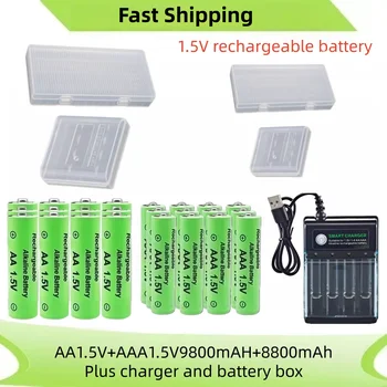 Batterie ricaricabili AA AAA 9800mAh 8800mAh 1.5V ad alta capacità con caricabatterie e scatola portaoggetti per alimentazione