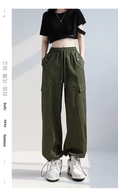 High Waisted Baggy Carrot Trousers Cargo Pants With Chains – sunifty