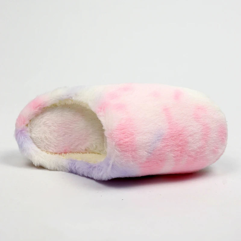 Lucyever Fashion Tie Dye Fluffy Fur Slippers Women Winter Keep Warm Flat Heels Home Slides Woman Indoor Couple Cotton Shoes 45