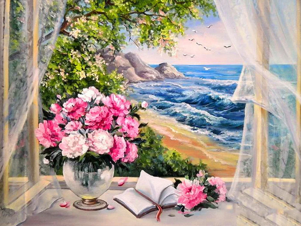 Landschaft Blumen Meer Gedruckt Leinwand Kreuz Stich Stickerei Kit Malerei Handarbeit Handwerk Nähen Magie Großhandel Schmuck – Detail 21