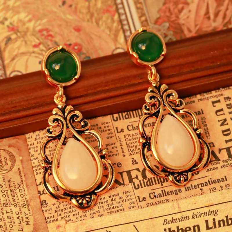 

Fraya Dangle Earrings For Women 2024 New retro court style gemstone earrings S925 silver pin 18K gold plated fashion jewellery