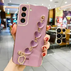 Luxury Love Heart Wrist Chain Silicone Case with Elegant Plating Finish - M53 5G (ZBMRSL Cherry Purple)