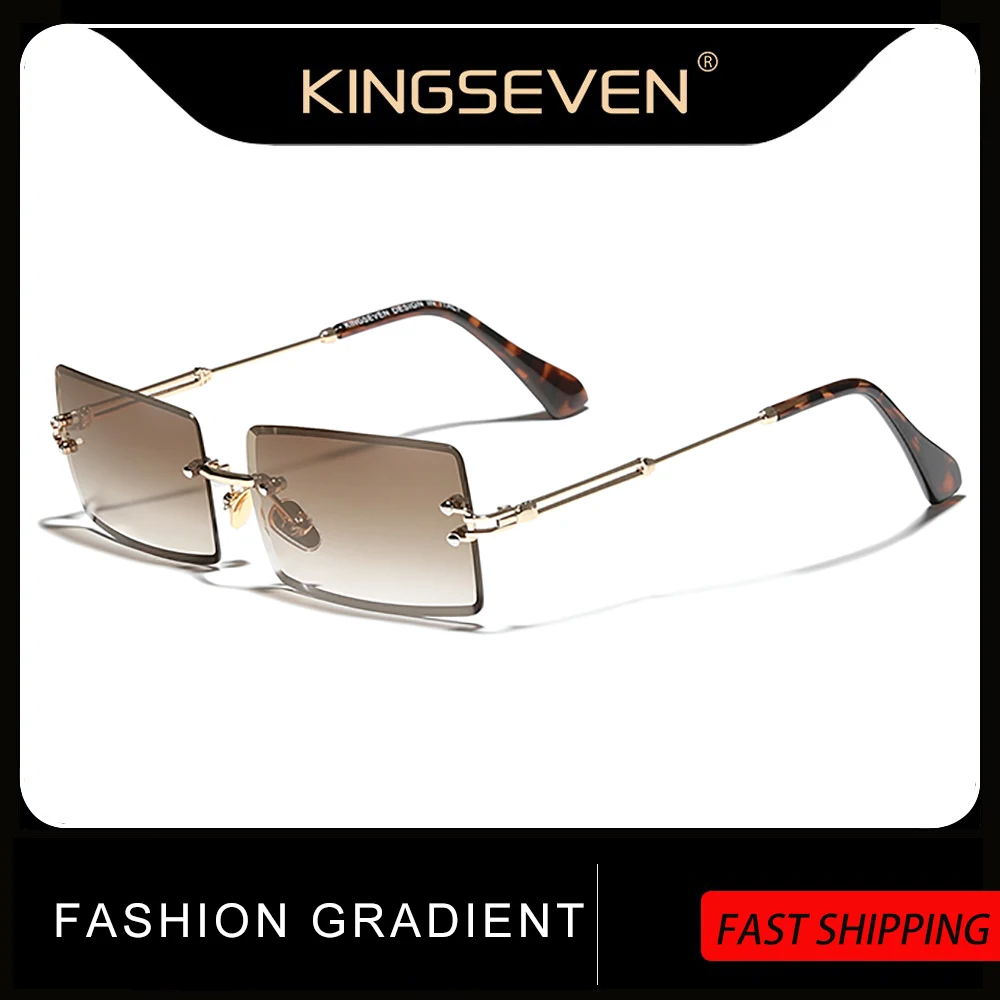 

KINGSEVEN Gradient Rectangle Lens Sunglasses Women's Rimless Square Sun Glasses For Women Young Style Female Shades