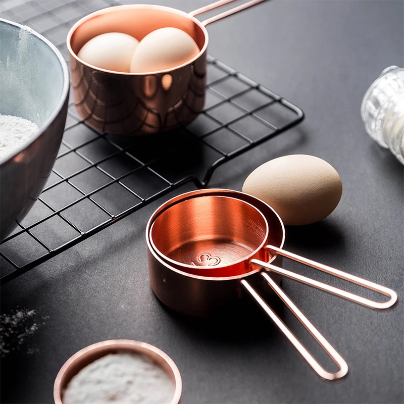 Rose Gold Measuring Spoons Cups Set kitchen measuring spoons measuring spoon set measuring cup and spoon set Retro Baking Measuring Tools With Scale Stainless Steel Kitchen Accessories Gadgets 8pcs/set