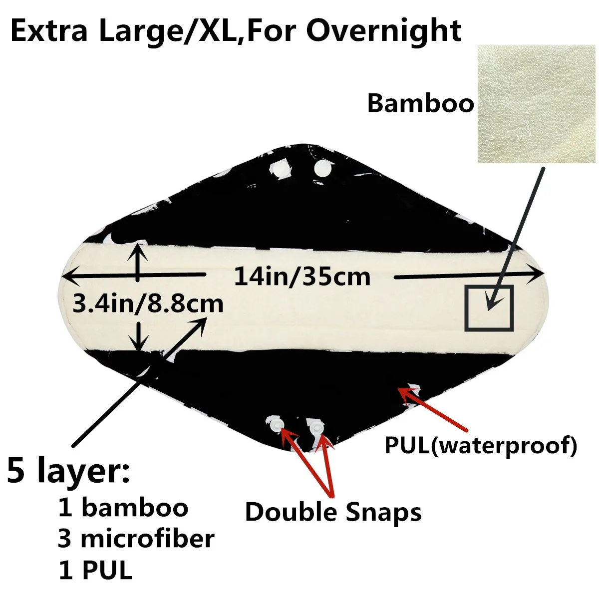 1 Extra Large Cloth Menstrual Pad Sanitary Maternity Overnight Mama XL Reusable Washable [Sigzagor]