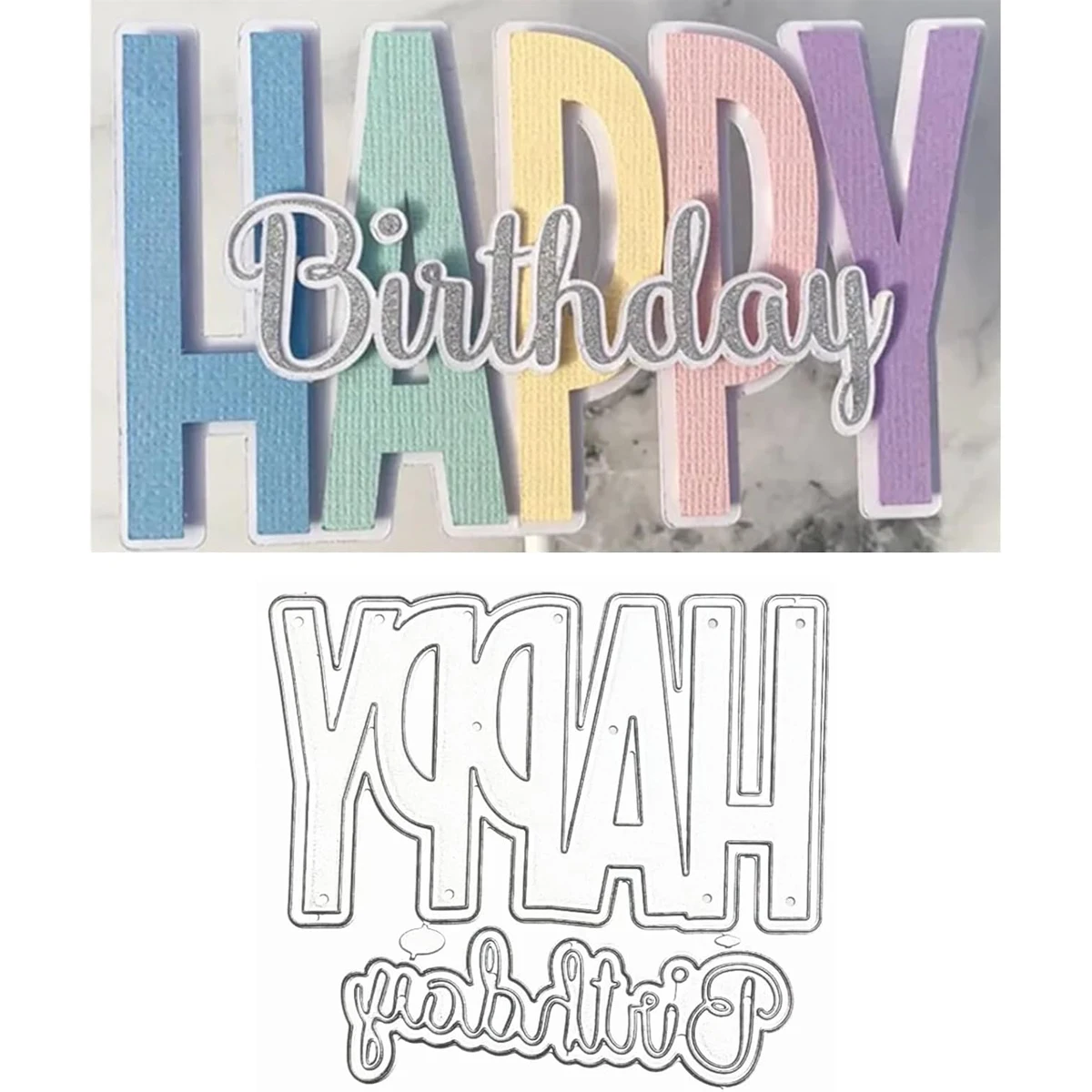 Erstellen Sie „Happy Birthday“-Metallschneideformen für handgefertigte Fotoalbum-Dekorationen, Kartenherstellung und DIY-Kunsthandwerk