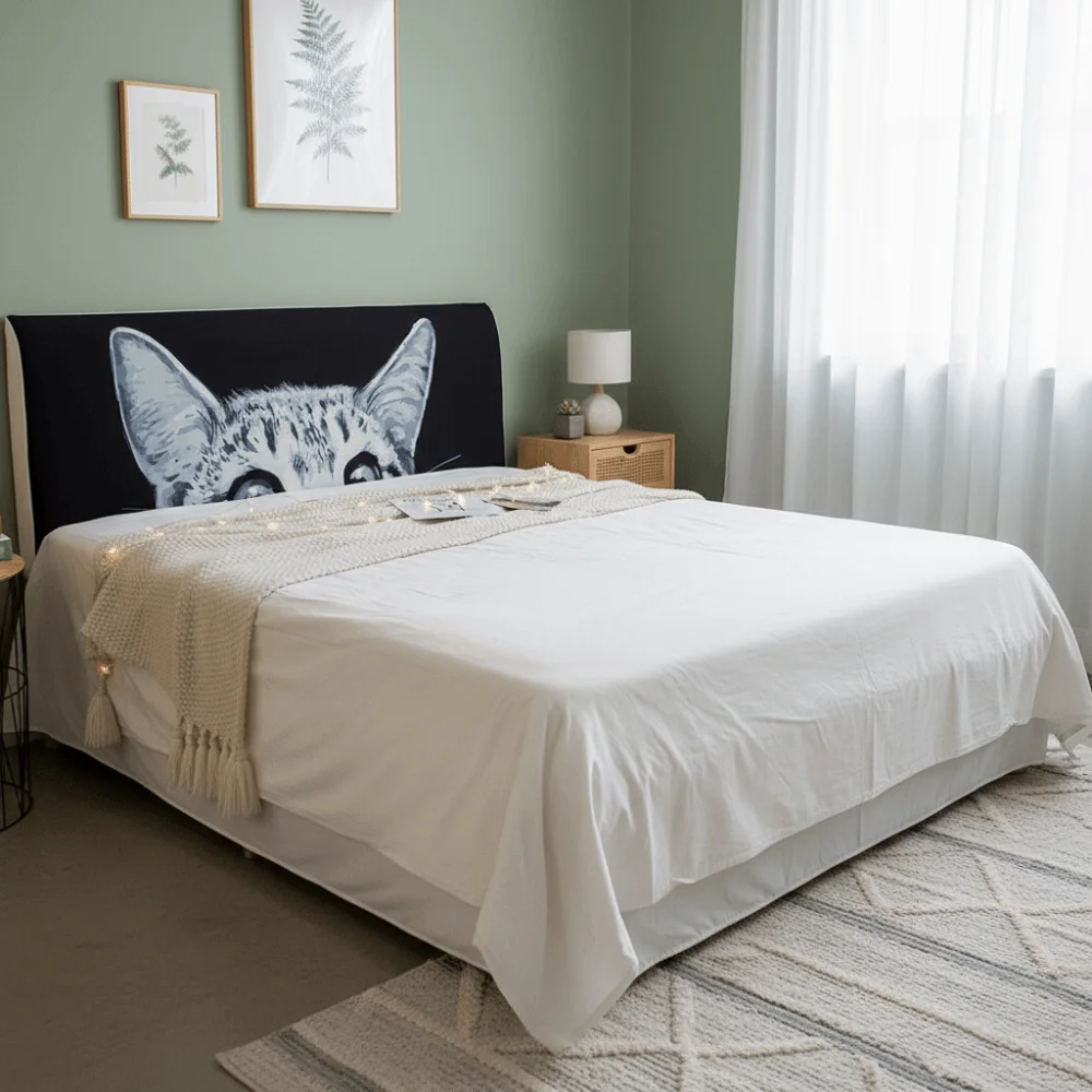 Elastic Bed Head Cover Cartoon Dustproof Headboard Cover Skin-friendly Feel Cat Pattern Bed Back Dust Protector Cover Decoration