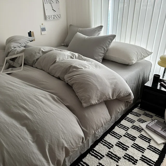 Ensemble de literie en coton massif, linge de lit avec drap, housse de couette, taies d'oreiller, drap de lit pour Couple, King, Queen, Double, taille 1