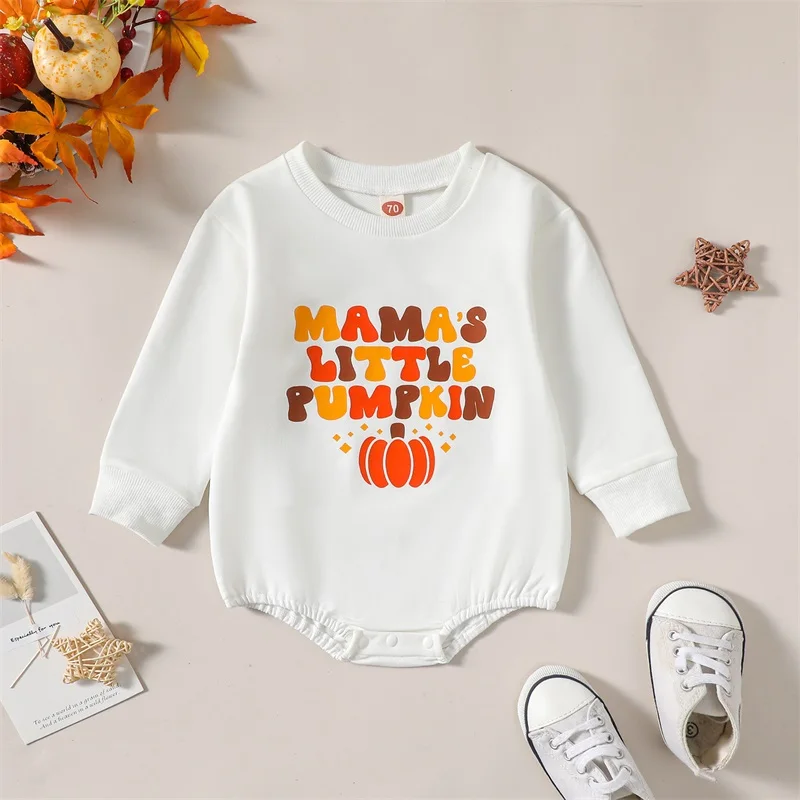 

Listenwind 0-2Y Infant Baby Unisex Halloween Jumpsuit Cartoon Pumpkin Letter Print Long Sleeve Round Neck Romper