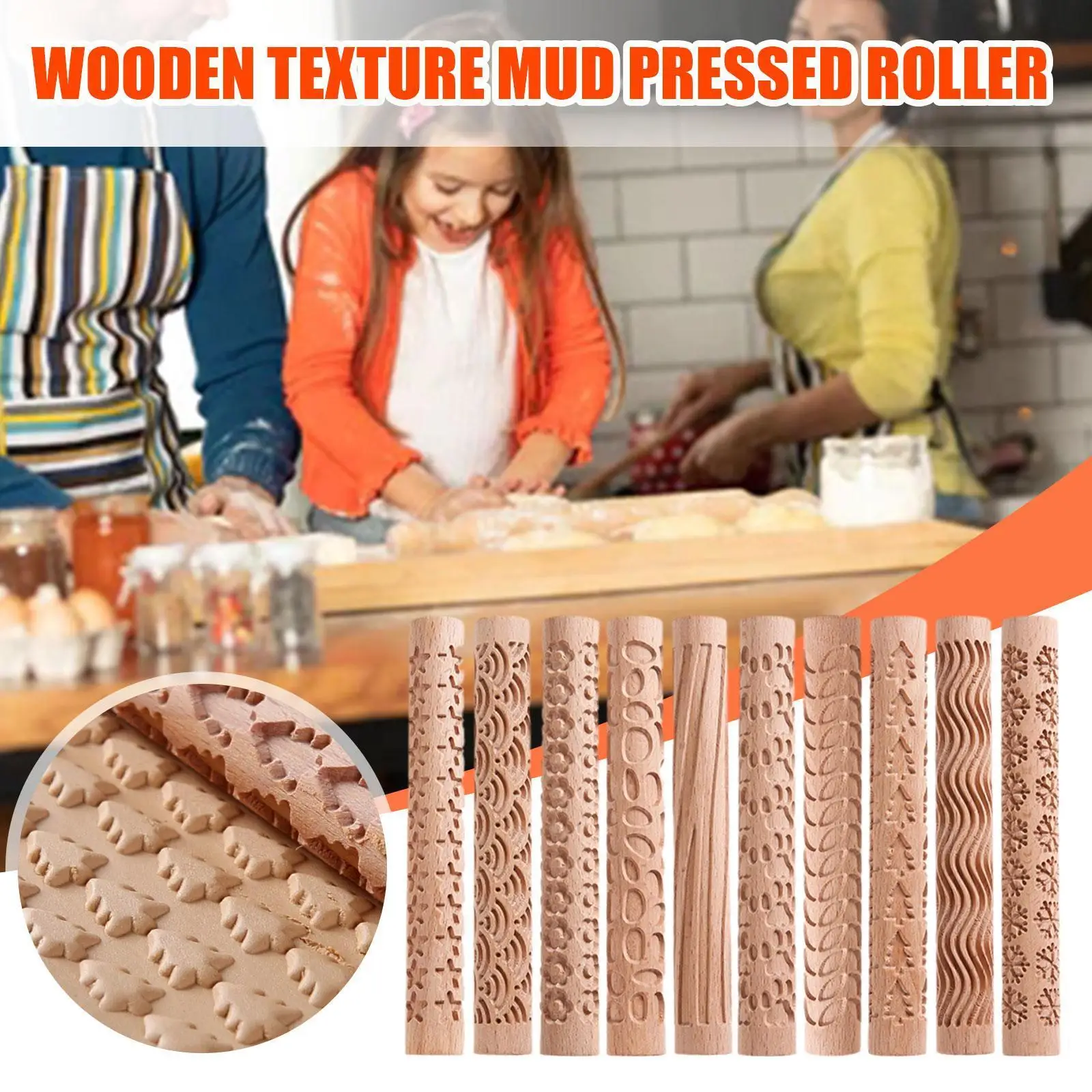 Wooden Texture Mud Pressed Roller Pattern Roller Rod Art Clay Polymer