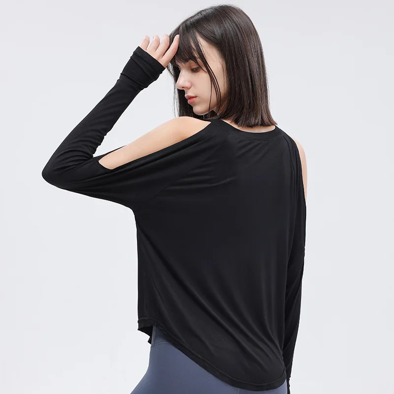 Women Loose Yoga Shirt Long Sleeve Thumb Hole Sport Shirts Quick Dry  Running Sweatshirt Hollow Out Gym Fitness Top Blouse Female - AliExpress