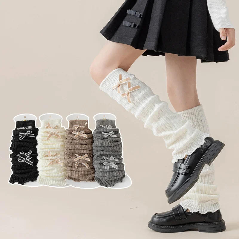 Children leg warmers children knee high socks 3-12 year sweet Korean calf sock for kids girl fashion bow solid color soft cotton autumn