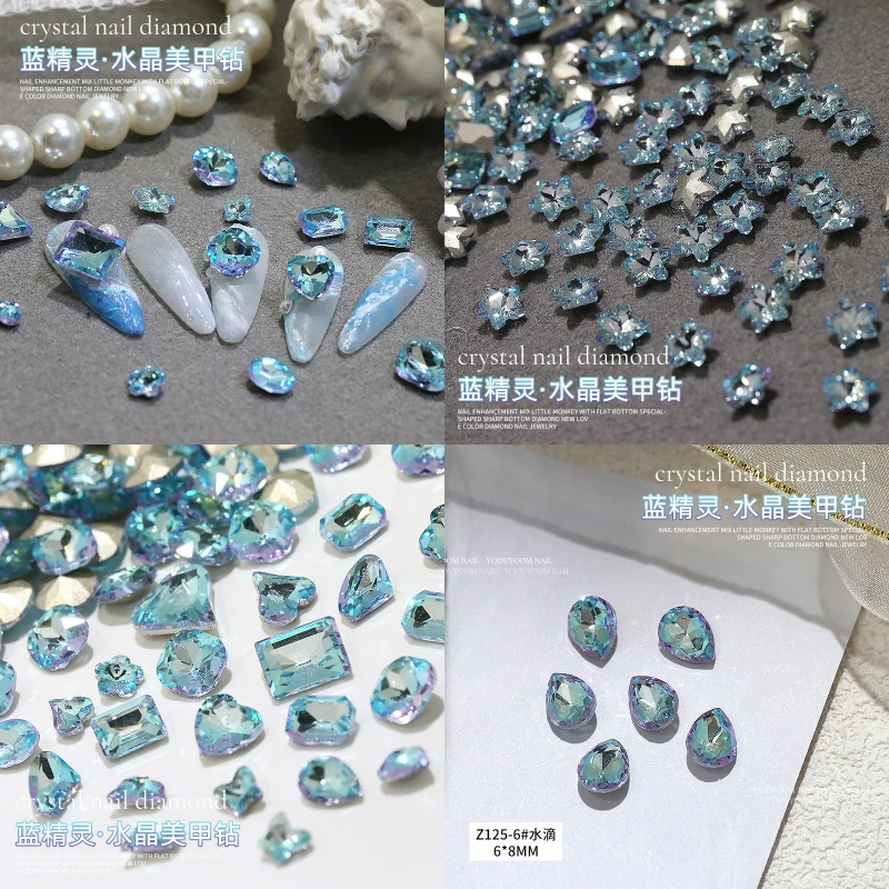

20pcs 3D Glitter Fairy Blue Pointed Diamond Nail Decorations Mixed Crystal Rhinestones Nail Art Charms DIY Manicure Accessories