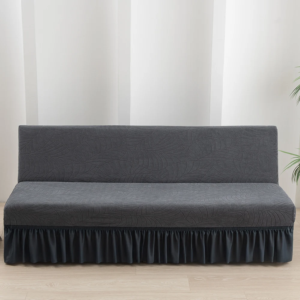 Jacquard Armless Futon Cover with Skirt Ruffled Stretch Futon Sofa Bed Cover Machine Washable Stain Resistant Futon Couch Cover 5