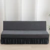 Jacquard Armless Futon Cover with Skirt Ruffled Stretch Futon Sofa Bed Cover Machine Washable Stain Resistant Futon Couch Cover 5