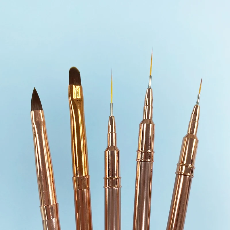 3D Acrylic Nail Art Brush Luxury Full Rose Gold Metal Handle Striping Detailer Pen UV Gel Nail Brushes Tool 2