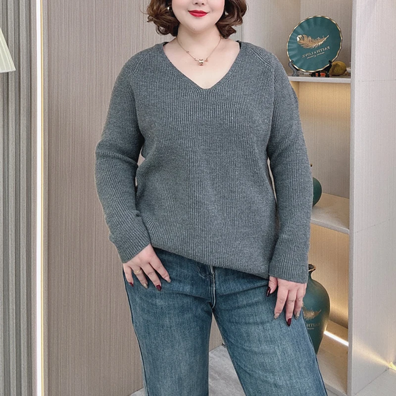 3XL PLUS SIZE Women's Sweater Autumn Winter Stylish Thicken V-Neck Knit Pullover Jumpers 700