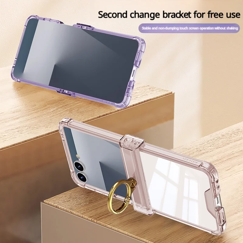 Luxury Airbag Hinge Protection Ring Holder Phone Case - Clear Shockproof Cover