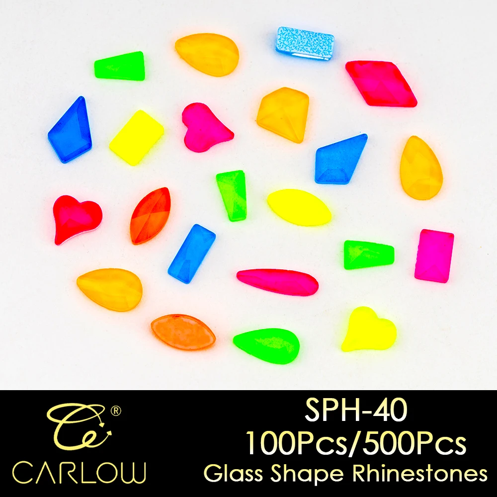 CARLOW 믹스 네온 컬러 다양한 모양 플랫 백 라인스톤, 반짝이는 비 핫 픽스 크리스탈, DIY 장식 SPH-40