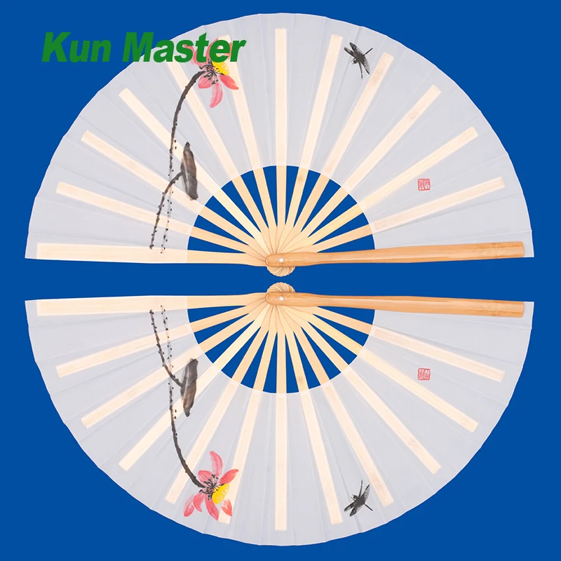 Tai Chi Fan 34Cm Bamboo Chinese Kung Fu Fans Fan Di Arti Marziali Di Alta Qualità Two Hands Fans Lotus Pattern Chooes Wushu Fitness