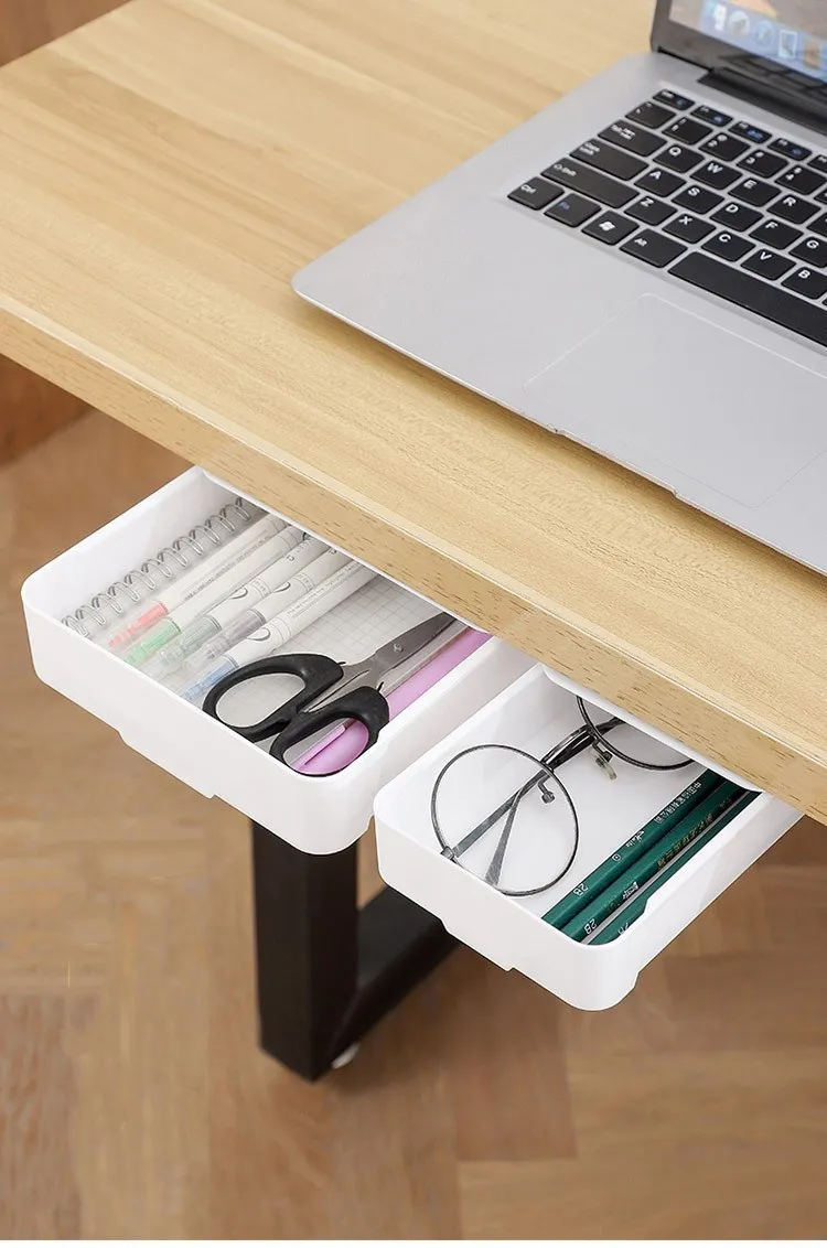 Description Picture 3 of itemUnder The Desk Drawer Type Storage Box Desktop Organizer Office Desk Student Stationery Box Invisible drawer organizer