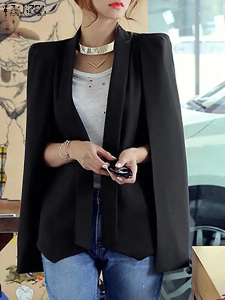 ZANZEA Women Cloak Blazer Fashion Lapel Split Sleeve Coat 2023 Autumn New Office Solid Cape Casual OL Black Suit Jacket Workwear