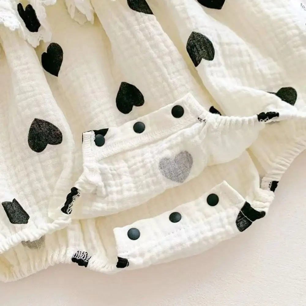 Ruffle Heart Baby Romper Bow Heart Bodysuit Lace Baby Jumpsuit Cotton Infant Romper Baby Shorts Climb Suit Newborn Baby