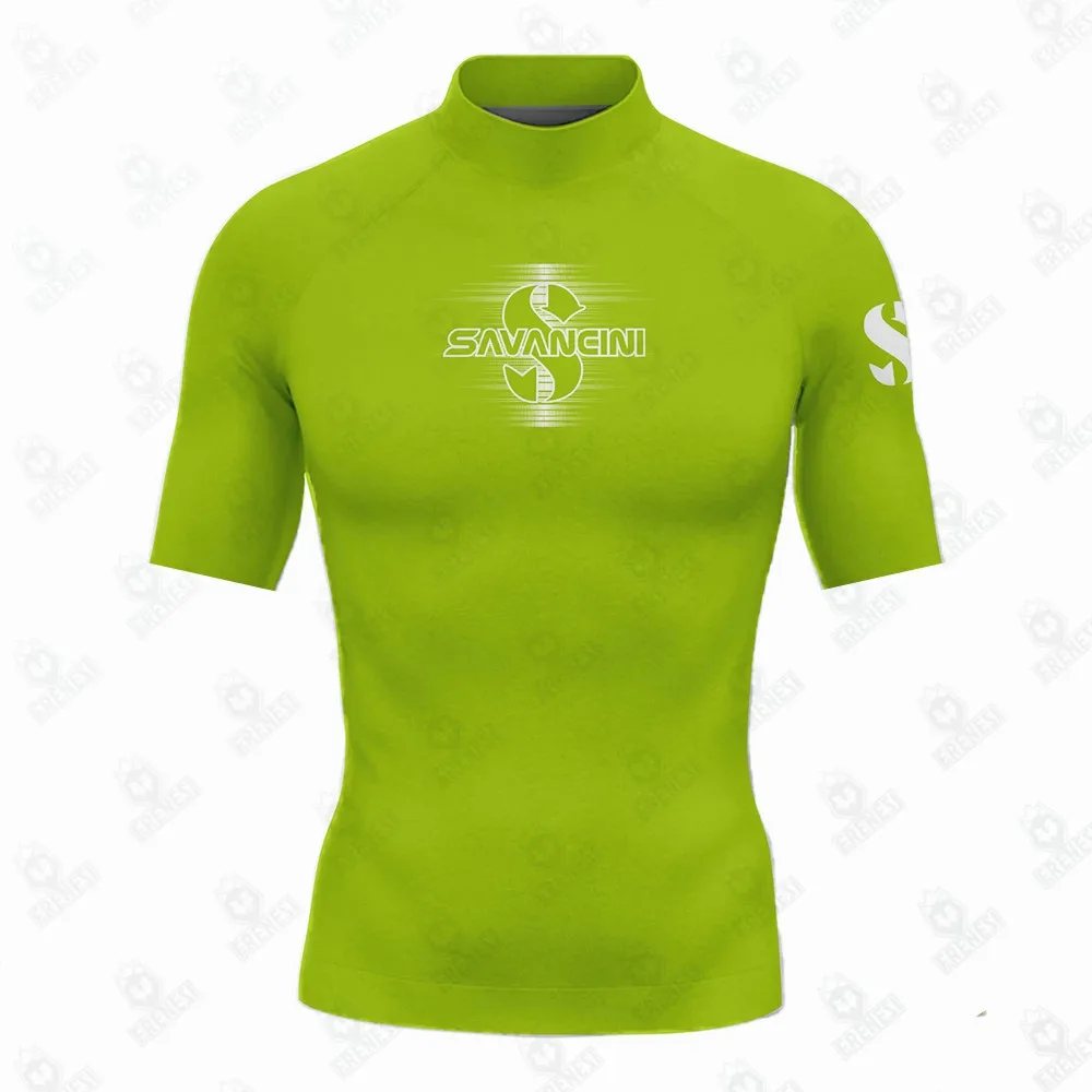 Savancini Men's Surfing Clothes Swimsuit Rashguard Surf Wear Uv Protection Water Sport Short Sleeve T-shirt Swimwear Suit