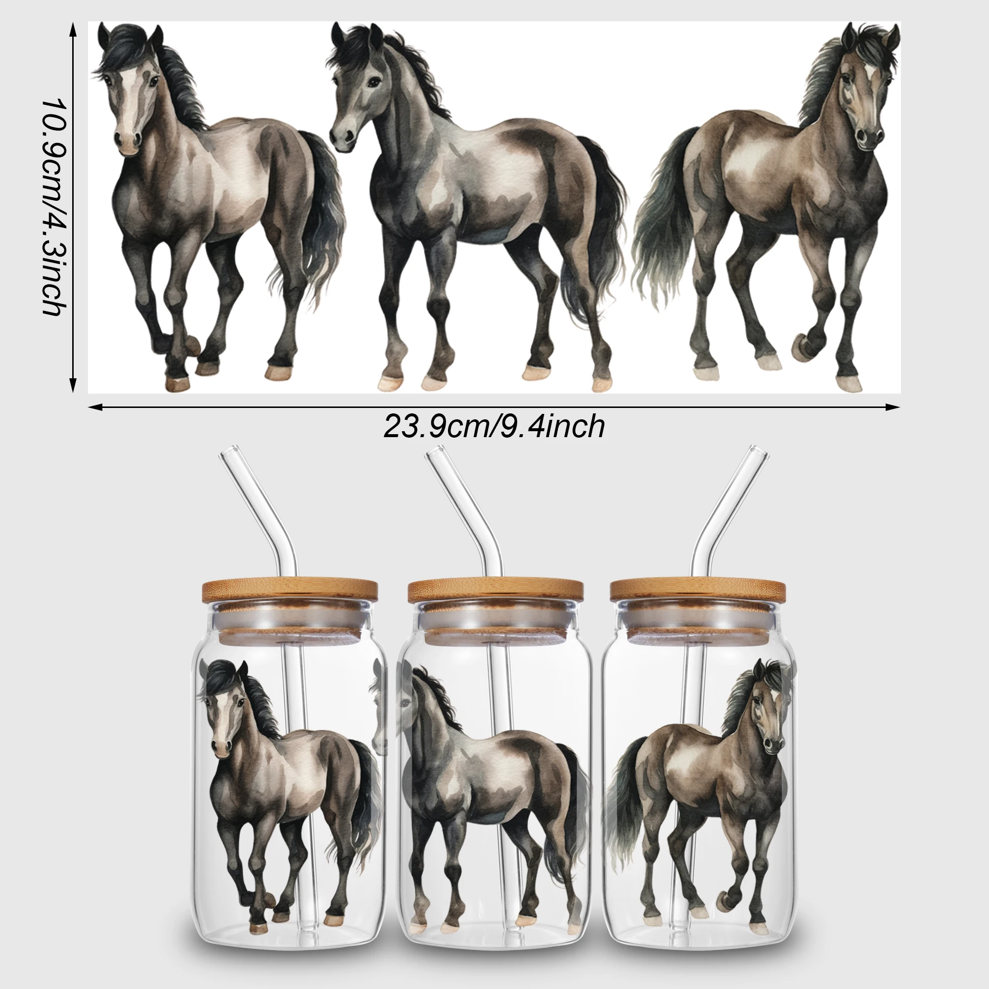 5 Sheets horse UV DTF Cup Stickers for Glass DTF Transfer Stickers Waterproof Friction Transfers for 16oz Glass Mugs Crafts 3d stickers 3d wall stickers uv dtf wrap transfer
