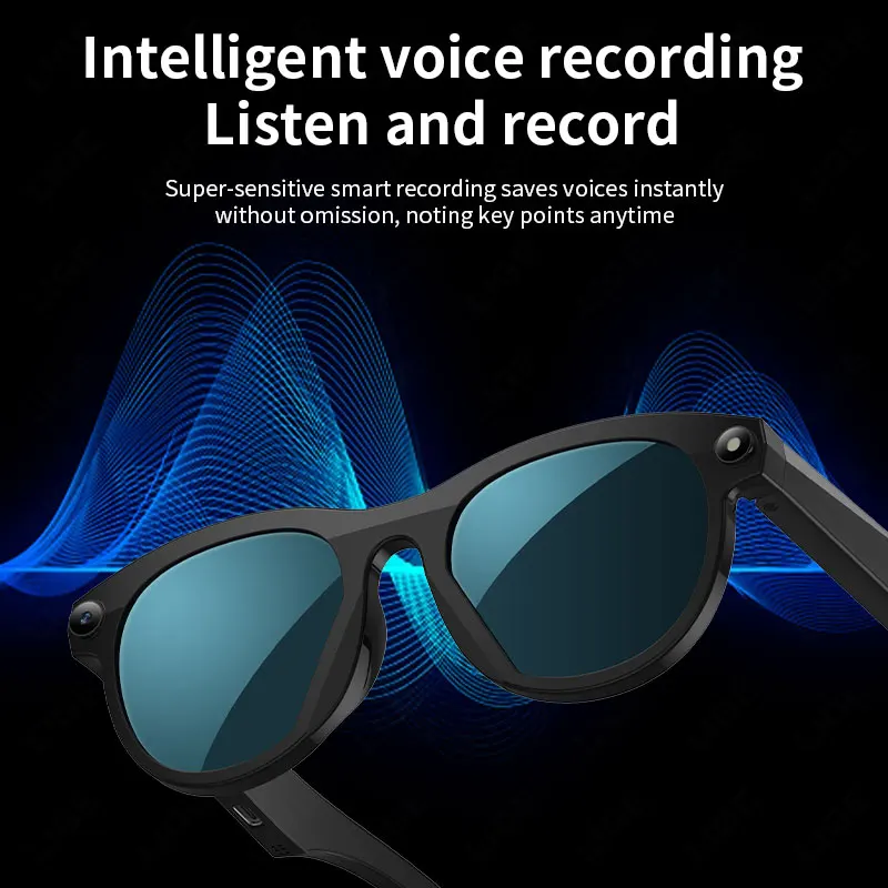 LIGE 2MP HD Camera Smart Glasses 720P Videos Record Sunglasses 290mAh Battery AI Photo Recognition Translation BT Call Glasses