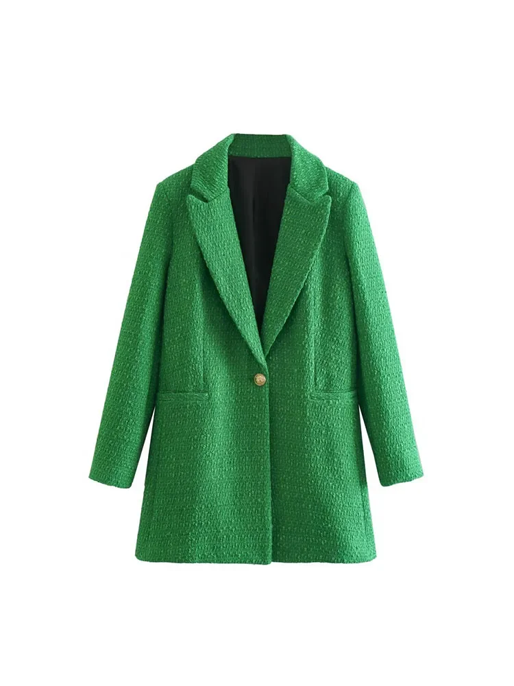 

Women 2023 New Fashion Single Button Textured Long Edition Blazer Coat Vintage Long Sleeve Female Outerwear Chic Tops
