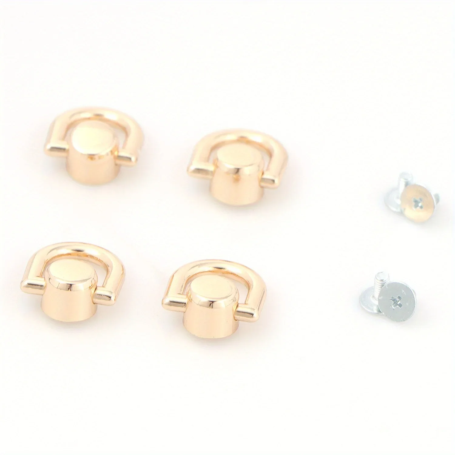Set of 4 Decorative Metal D Rings with Screw Studs for Leather Crafting and Purse Accessories