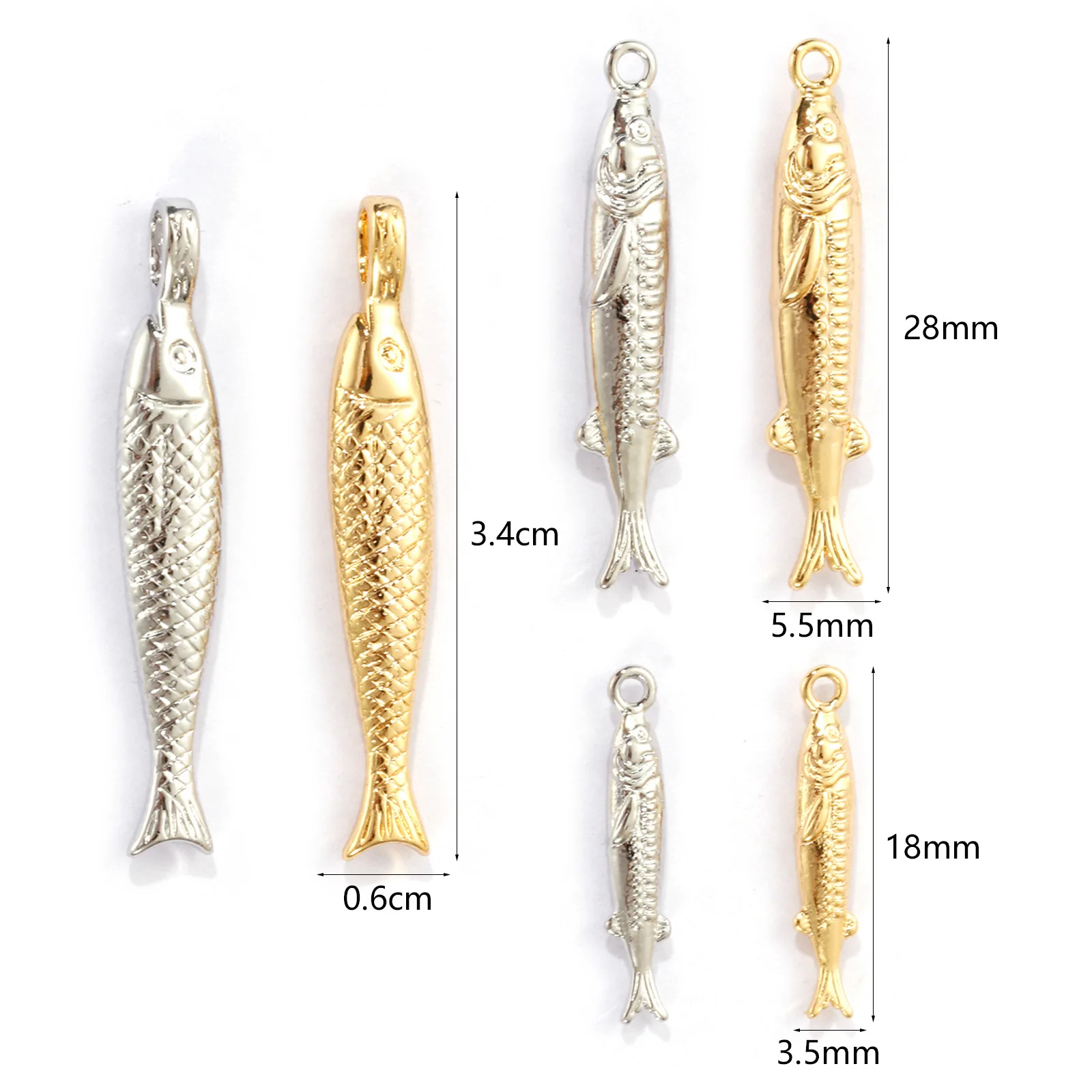 2 Stück Messing Ozean Schmuck Charms 3D Fisch Tier Anhänger für DIY Halskette Armband Schmuckherstellung Zubehör – Detail 1