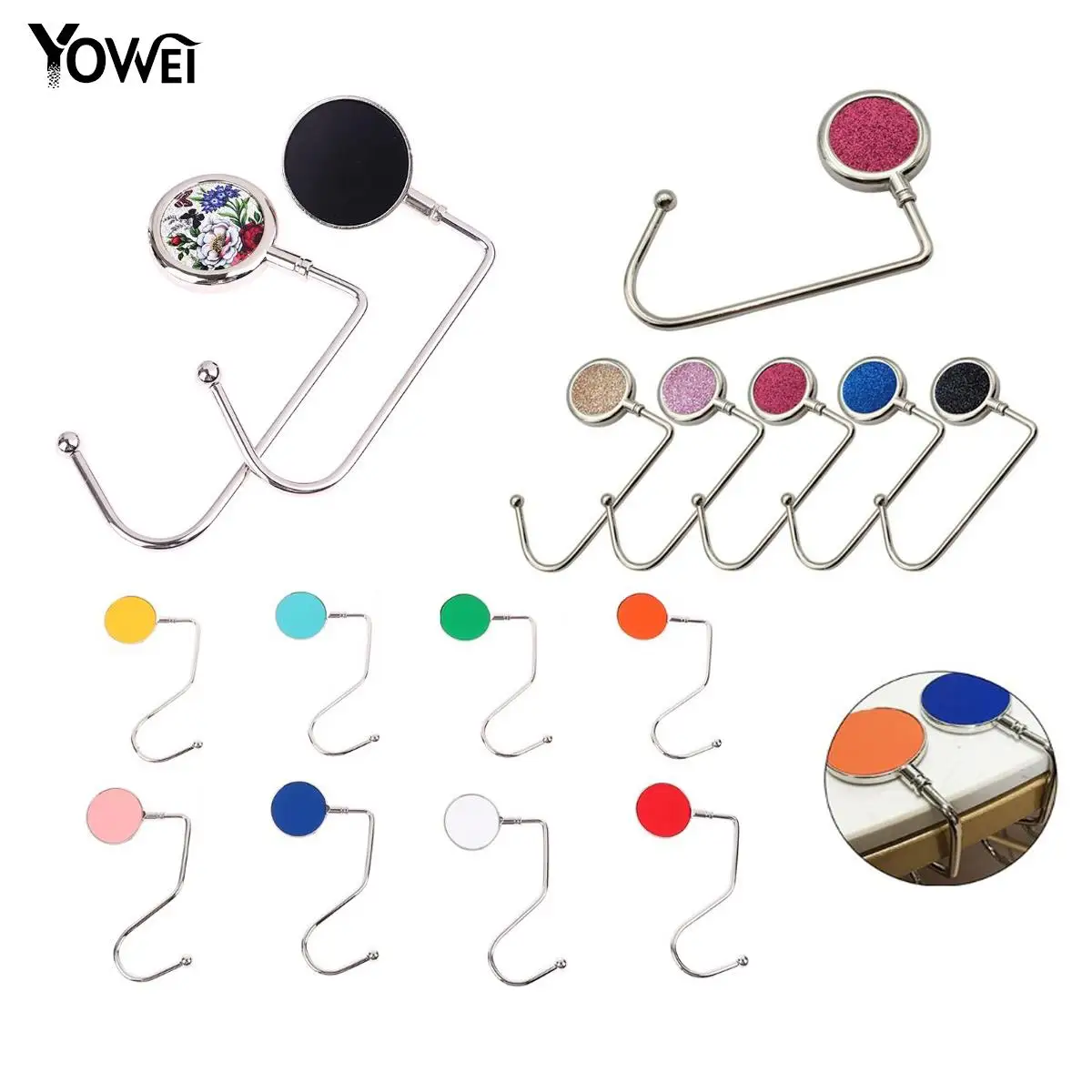 1PCS Table Side Bag Hook Portable Metal Portable Hanging Bag Hook Handbag Hanger Foldable