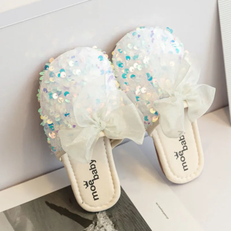 extra wide fit children's shoes Spring Summer Girls Slippers Fashion Sequins Bow Outdoor Slippers For Kids Bling Barefoot Anti Slip Toddler Children Flats Shoes best children's shoes Children's Shoes