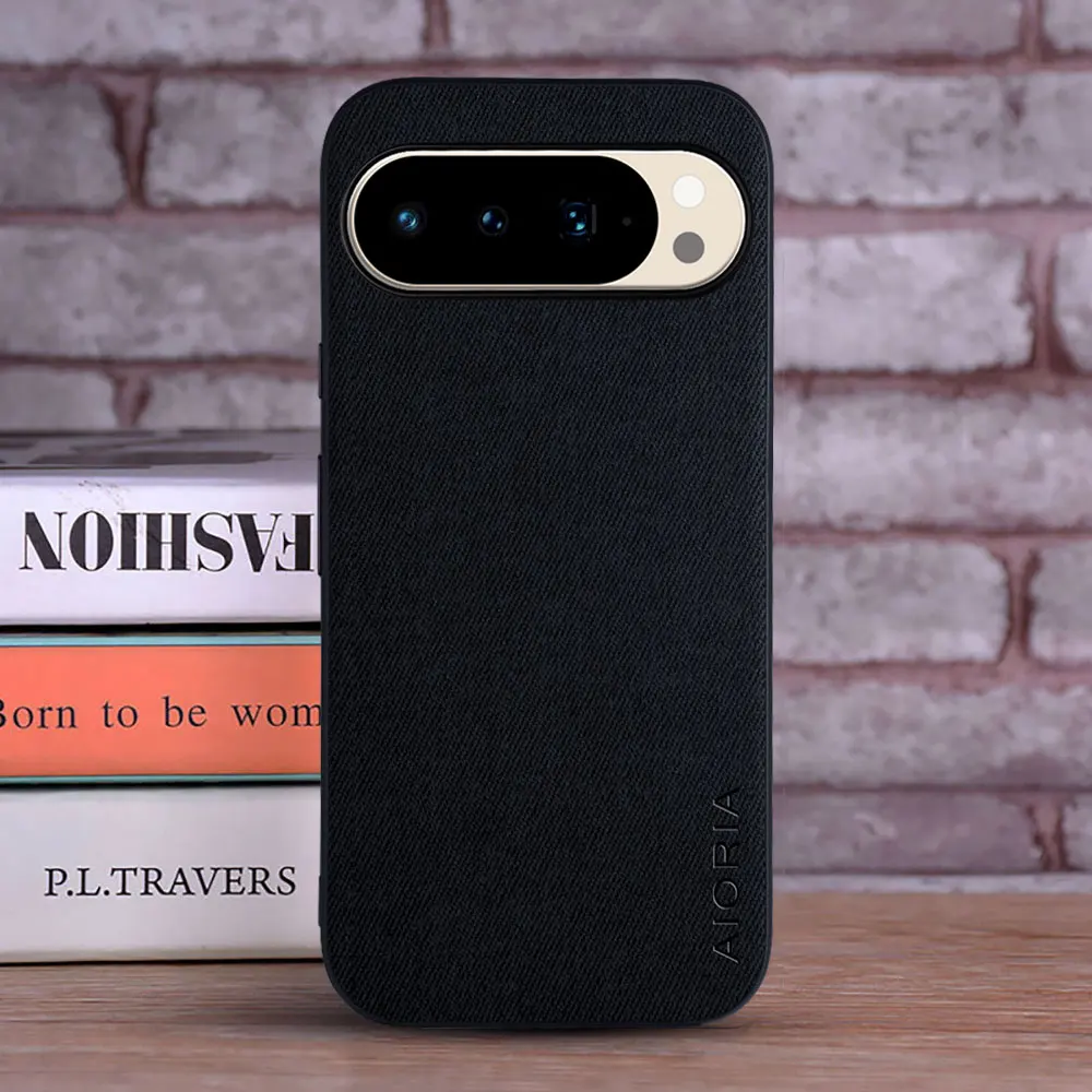 Luxury Leather Textile Phone Case for Google Pixel 9 Series - Soft & Hard Hybrid Cover
