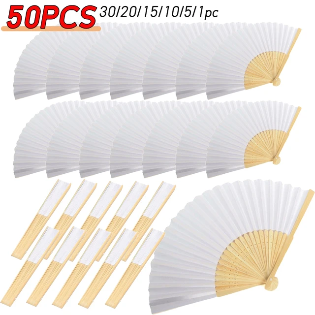 20 Pieces White Wedding Hand Fans Diy Bamboo Paper Fan Summer Foldable Paper  Fans Gift