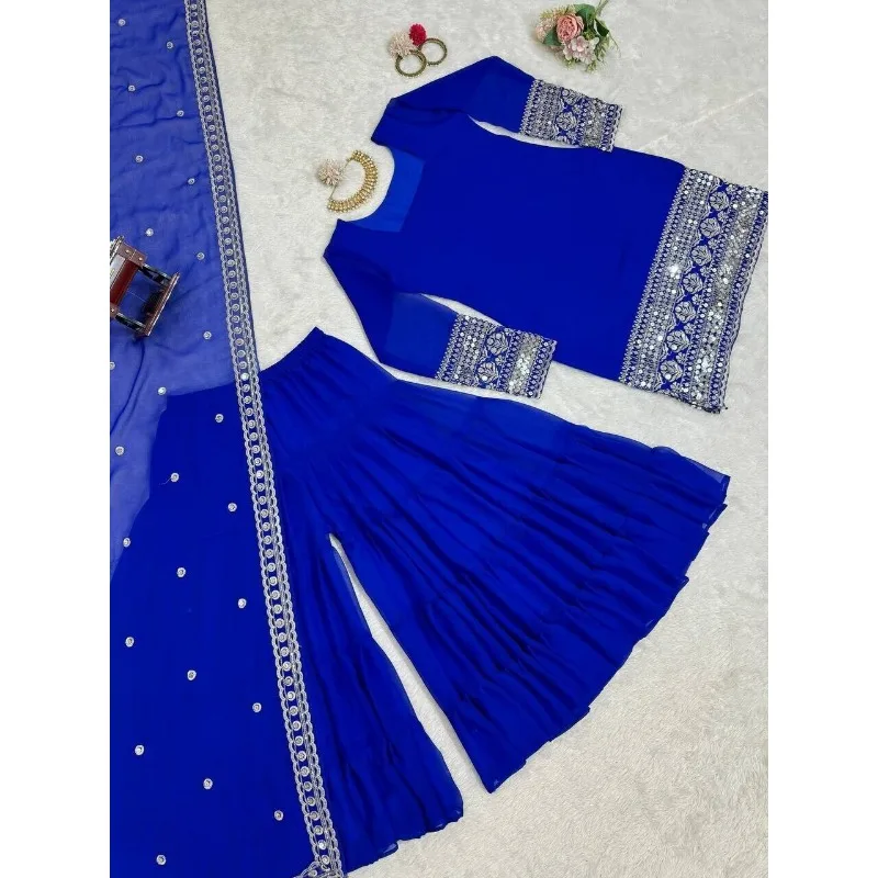 Traditional Look Faux Georgette Palazzo Suit With Dupatta For Women & Girls