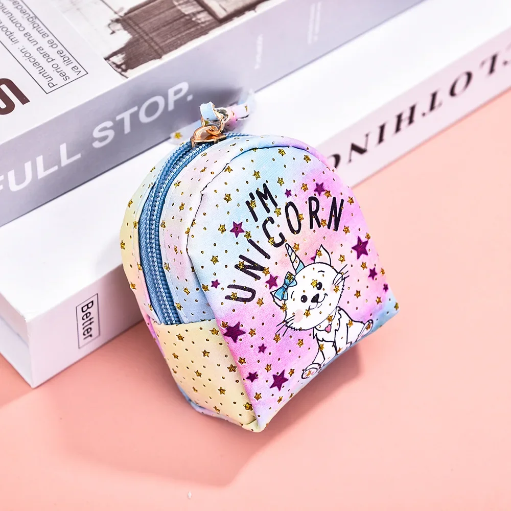 Cute Cartoon Unicorn Coin Purse PU Leather Zip Women Girl Mini Handbag Key Earphone Bag Kids Small Wallet with Keychain Pendants
