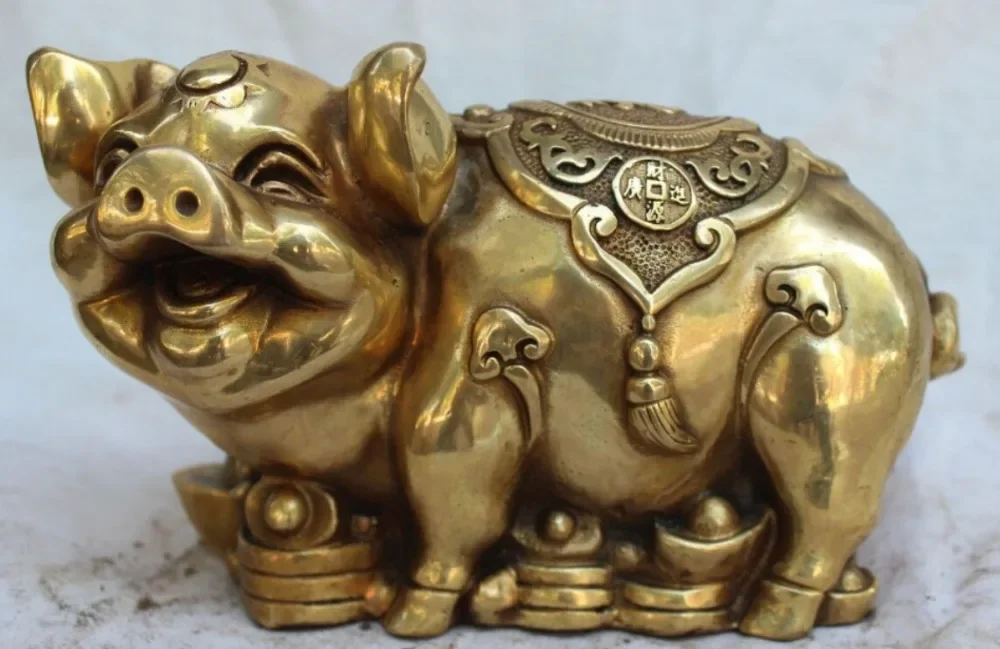 

9 "Perunggu Cina Diukir Kekayaan Hewan Beruntung YuanBao Foofu Babi Negara Babi
