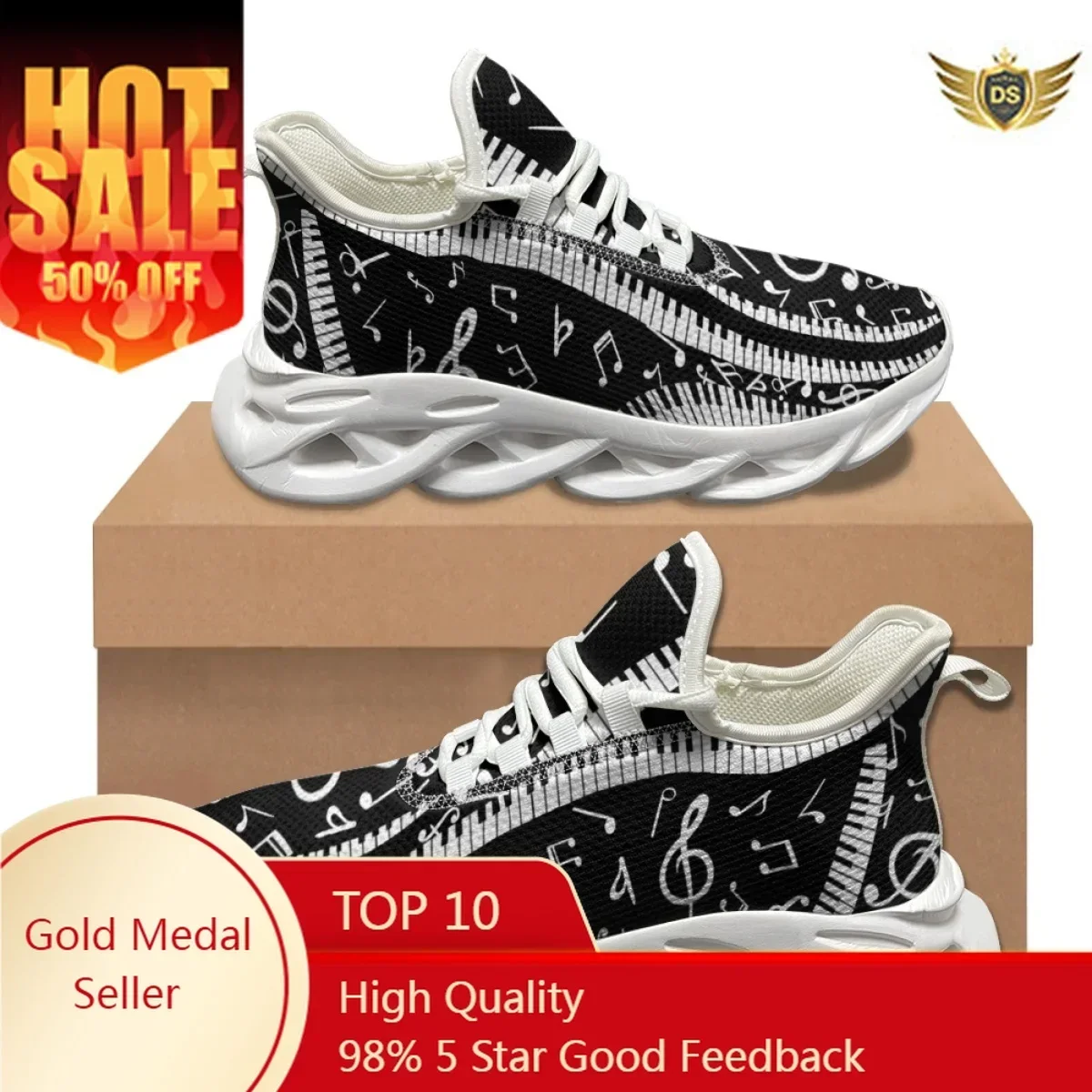 Piano Notes Designer Fashion Sneakers Teens Students Lace Up Flats Shoes Non-Slip Shock Absorbing Walking Shoes Outdoor Gym New
