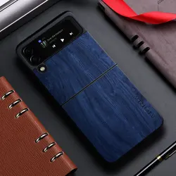Bamboo Wood Pattern Leather Case - Premium Cover for Z Flip3 (Dark blue)